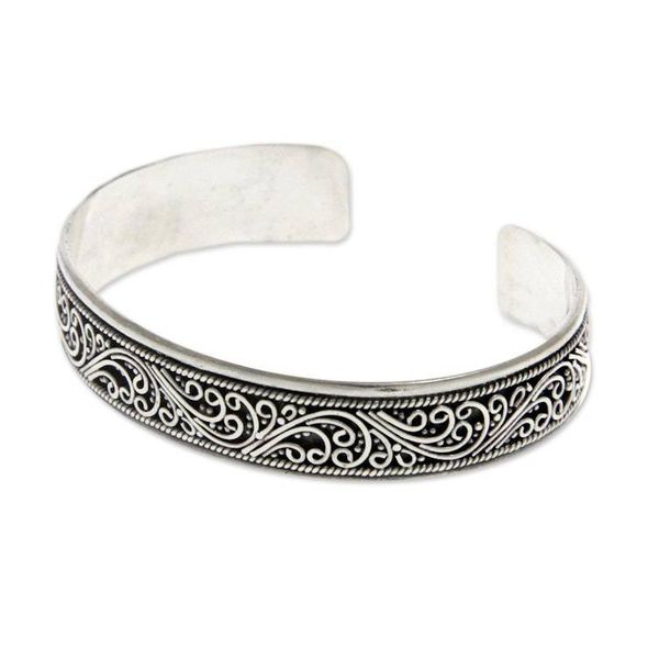 Alternate image for Artisan Crafted Sterling Silver Cuff Bracelet Fern Ribbon