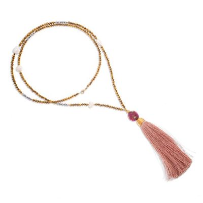 Alternate image for Gold-Accented Y Necklace with Pearls Crystals and Tassel Chic Tassel