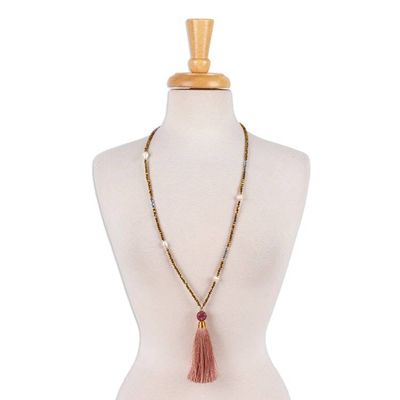 Alternate image for Gold-Accented Y Necklace with Pearls Crystals and Tassel Chic Tassel
