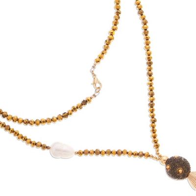Alternate image for Gold-Accented Y Necklace with Pearls Crystals Mustard Tassel Vibrant Tassel