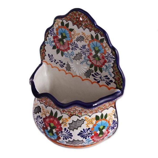 Alternate image for Floral Talavera-Style Ceramic Wall Planter from Mexico Lively Talavera