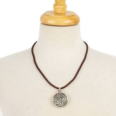 Alternate image for Fair Trade Celtic Handcrafted Brown Leather Silver Necklace Celtic Triskelion