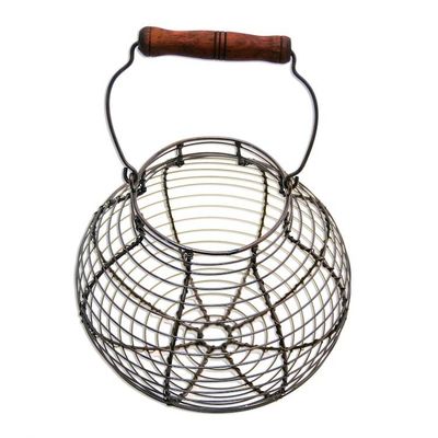 Primary image for Handmade Round Aluminum Decorative Basket with Wood Handle Round Cage