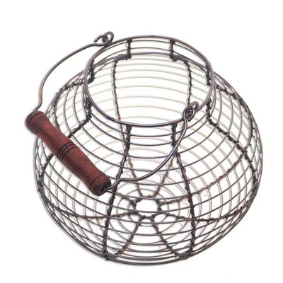 Alternate image for Handmade Round Aluminum Decorative Basket with Wood Handle Round Cage