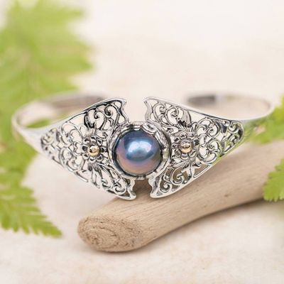 Primary image for 18k Gold-Accented Cultured Mabe Pearl Silver Cuff Bracelet Blossom Crown