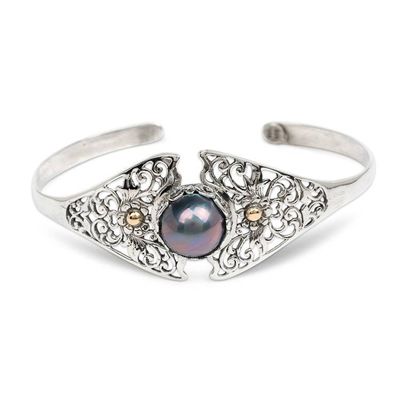 Alternate image for 18k Gold-Accented Cultured Mabe Pearl Silver Cuff Bracelet Blossom Crown