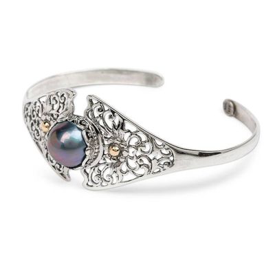 Alternate image for 18k Gold-Accented Cultured Mabe Pearl Silver Cuff Bracelet Blossom Crown