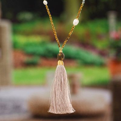 Primary image for Y Necklace with Gold Accent Cultured Pearl Crystals  Tassel Trendy Tassel