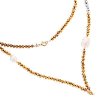 Alternate image for Y Necklace with Gold Accent Cultured Pearl Crystals  Tassel Trendy Tassel