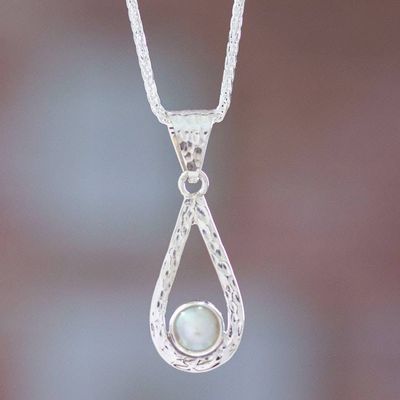 Primary image for White Pearl Handcrafted Textured Taxco Silver Necklace Luminous Rain