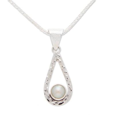 Alternate image for White Pearl Handcrafted Textured Taxco Silver Necklace Luminous Rain