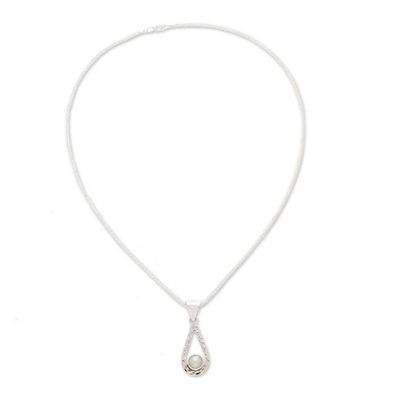 Alternate image for White Pearl Handcrafted Textured Taxco Silver Necklace Luminous Rain