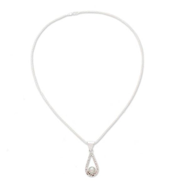 Alternate image for White Pearl Handcrafted Textured Taxco Silver Necklace Luminous Rain