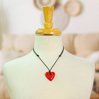 Alternate image for Hand Painted Heart Shaped Monarch Pendant Necklace Monarchs on Red