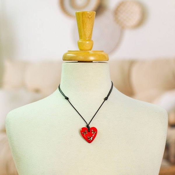 Alternate image for Hand Painted Heart Shaped Monarch Pendant Necklace Monarchs on Red