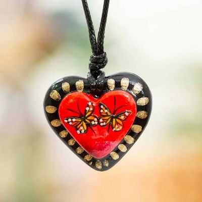 Alternate image for Papier Mache Monarch Butterfly Pendant Necklace in Red Monarch Season