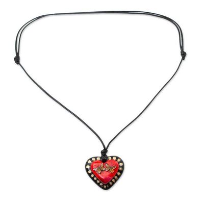Alternate image for Papier Mache Monarch Butterfly Pendant Necklace in Red Monarch Season