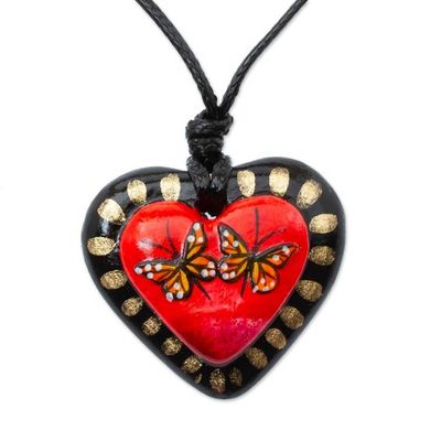 Alternate image for Papier Mache Monarch Butterfly Pendant Necklace in Red Monarch Season
