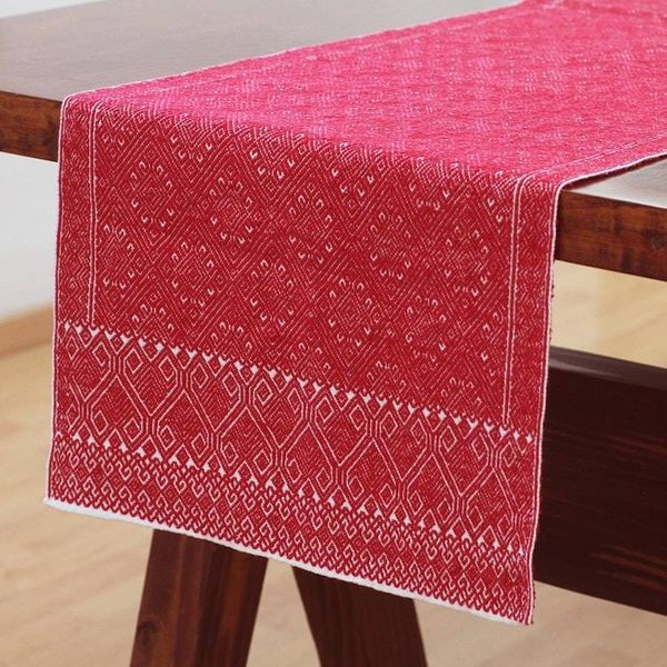 Alternate image for Handwoven Cotton Table Runner in Chili from Mexico Chili Geometry
