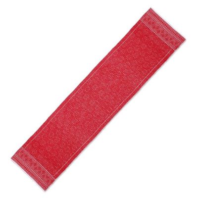Alternate image for Handwoven Cotton Table Runner in Chili from Mexico Chili Geometry