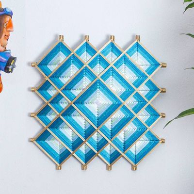 Primary image for Pine Wood Handwoven Mint Wall Art with Geometric Motifs Water Divinity