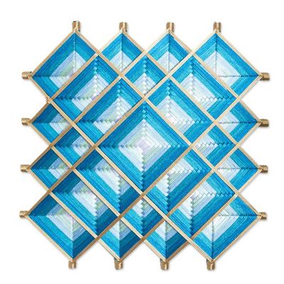 Alternate image for Pine Wood Handwoven Mint Wall Art with Geometric Motifs Water Divinity