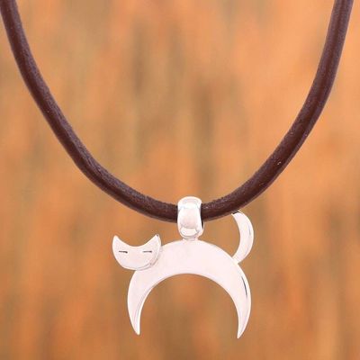 Primary image for Adjustable Silver Cat Pendant Necklace from Mexico Felix the Cat