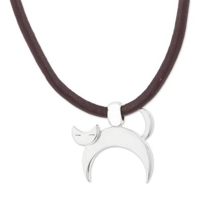 Alternate image for Adjustable Silver Cat Pendant Necklace from Mexico Felix the Cat