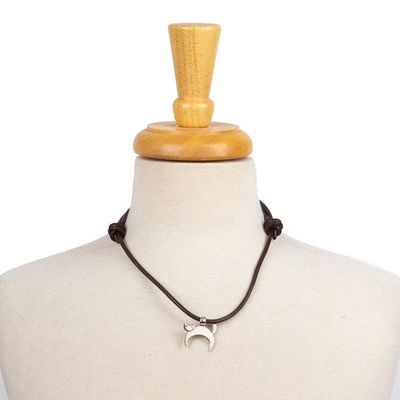 Alternate image for Adjustable Silver Cat Pendant Necklace from Mexico Felix the Cat