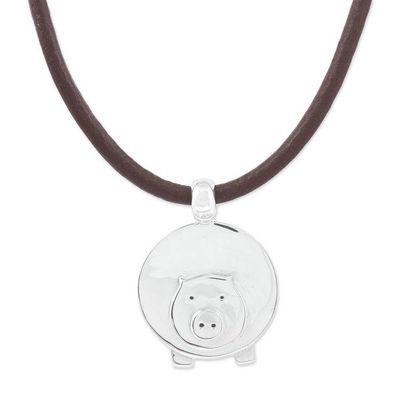 Alternate image for Adjustable Silver Pig Pendant Necklace from Mexico Manuel, A Chilean Pig