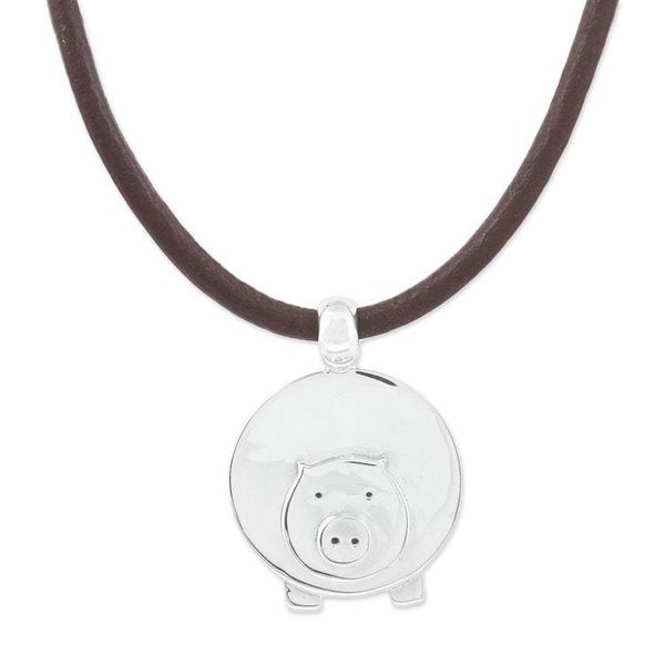 Alternate image for Adjustable Silver Pig Pendant Necklace from Mexico Manuel, A Chilean Pig