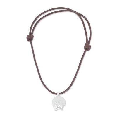 Alternate image for Adjustable Silver Pig Pendant Necklace from Mexico Manuel, A Chilean Pig
