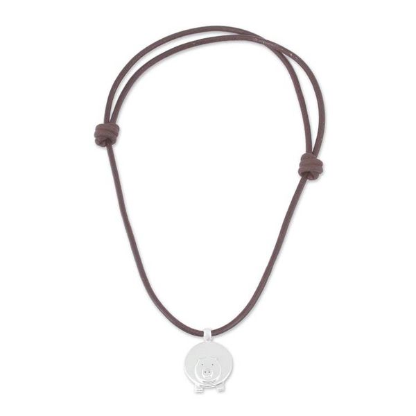 Alternate image for Adjustable Silver Pig Pendant Necklace from Mexico Manuel, A Chilean Pig