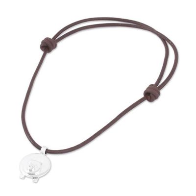 Alternate image for Adjustable Silver Pig Pendant Necklace from Mexico Manuel, A Chilean Pig