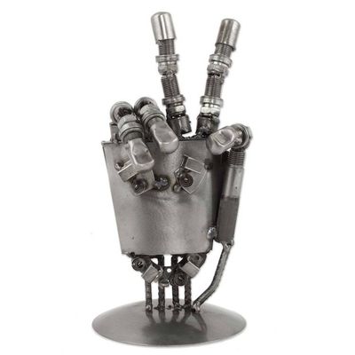 Alternate image for Mexico Handcrafted Recycled Metal Sculpture Rustic Robot Hand