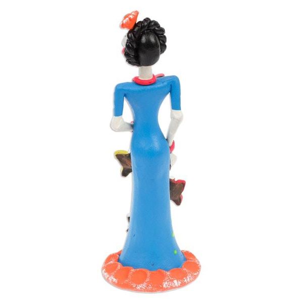 Alternate image for Painted Butterfly-Themed Frida Catrina Ceramic Sculpture Frida Catrina in Summer