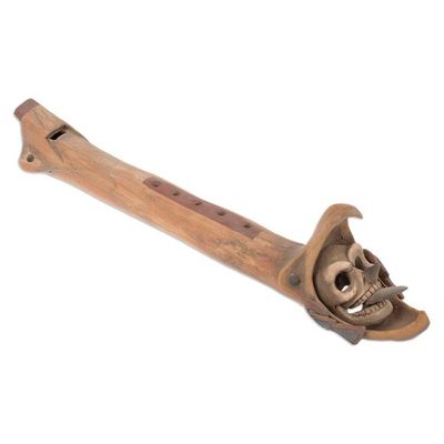 Alternate image for Handcrafted Aztec Warrior-Themed Ceramic Flute from Mexico Ancestors Melodies