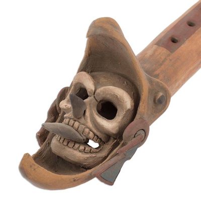Alternate image for Handcrafted Aztec Warrior-Themed Ceramic Flute from Mexico Ancestors Melodies