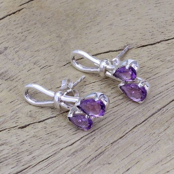 Alternate image for Handcrafted Amethyst Silver Earrings Purple Promise