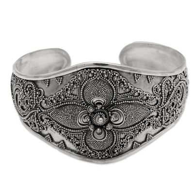 Alternate image for Handcrafted Sterling Silver Cuff Bracelet from Indonesia Windy Garden