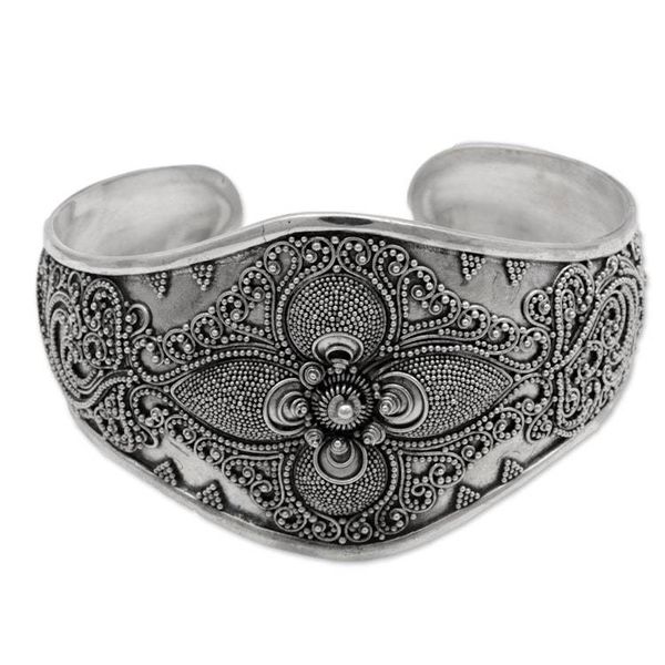 Alternate image for Handcrafted Sterling Silver Cuff Bracelet from Indonesia Windy Garden