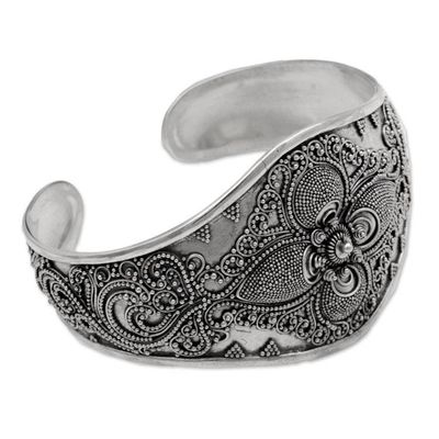 Alternate image for Handcrafted Sterling Silver Cuff Bracelet from Indonesia Windy Garden
