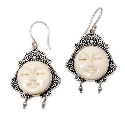 Primary image for Carved Bone Dangle Earrings Moon Princess