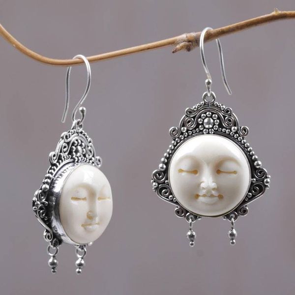 Alternate image for Carved Bone Dangle Earrings Moon Princess