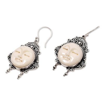 Alternate image for Carved Bone Dangle Earrings Moon Princess
