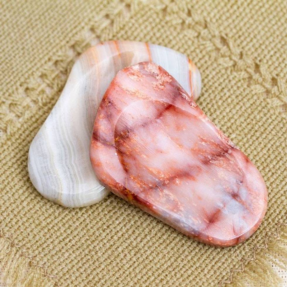 Mexican Set of 2 Reclaimed Marble Stress-Relieving Stones 'Gentle Caress'
