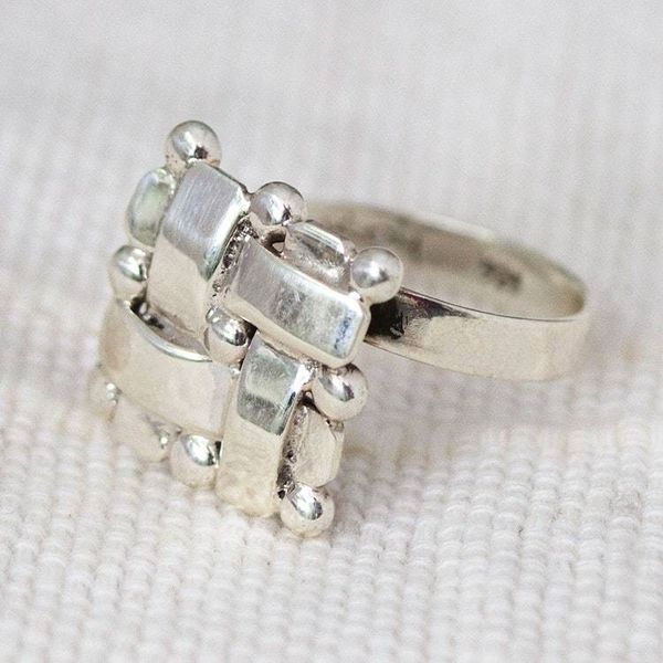Alternate image for Polished Adjustable Taxco Sterling Silver Cocktail Ring Braided Gala