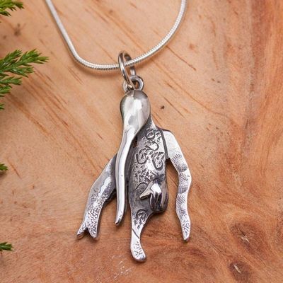 Alternate image for Landing Hummingbird Sterling Silver Pendant Necklace Perched Hummingbird