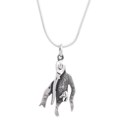 Alternate image for Landing Hummingbird Sterling Silver Pendant Necklace Perched Hummingbird
