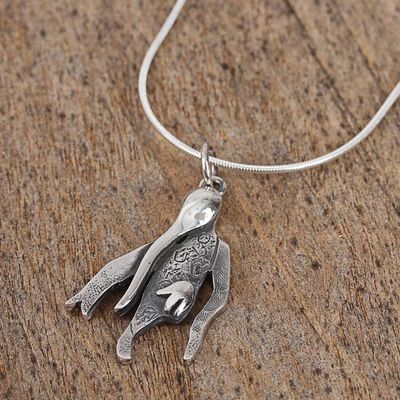 Alternate image for Landing Hummingbird Sterling Silver Pendant Necklace Perched Hummingbird